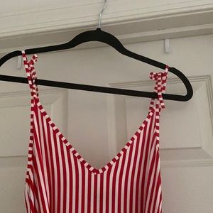 New red and white stripes jumper with belt.